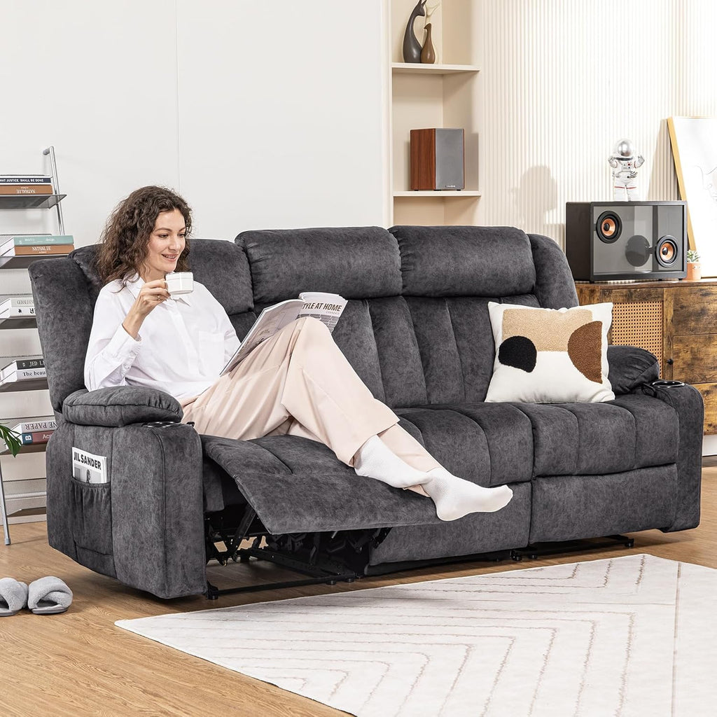 Loveseat Recliner Sofa,Fabric Home Theater Seating Seats,RV Manual Reclining Chair with Bluetooth Speakers,Living Room