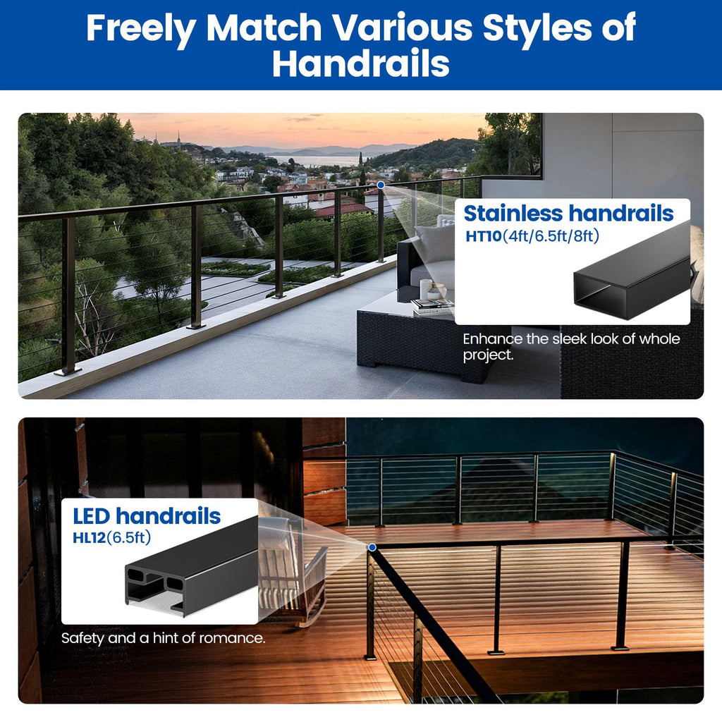 16-20ft Modular Cable Railing Kit for Deck Surface Mount 36in RW17