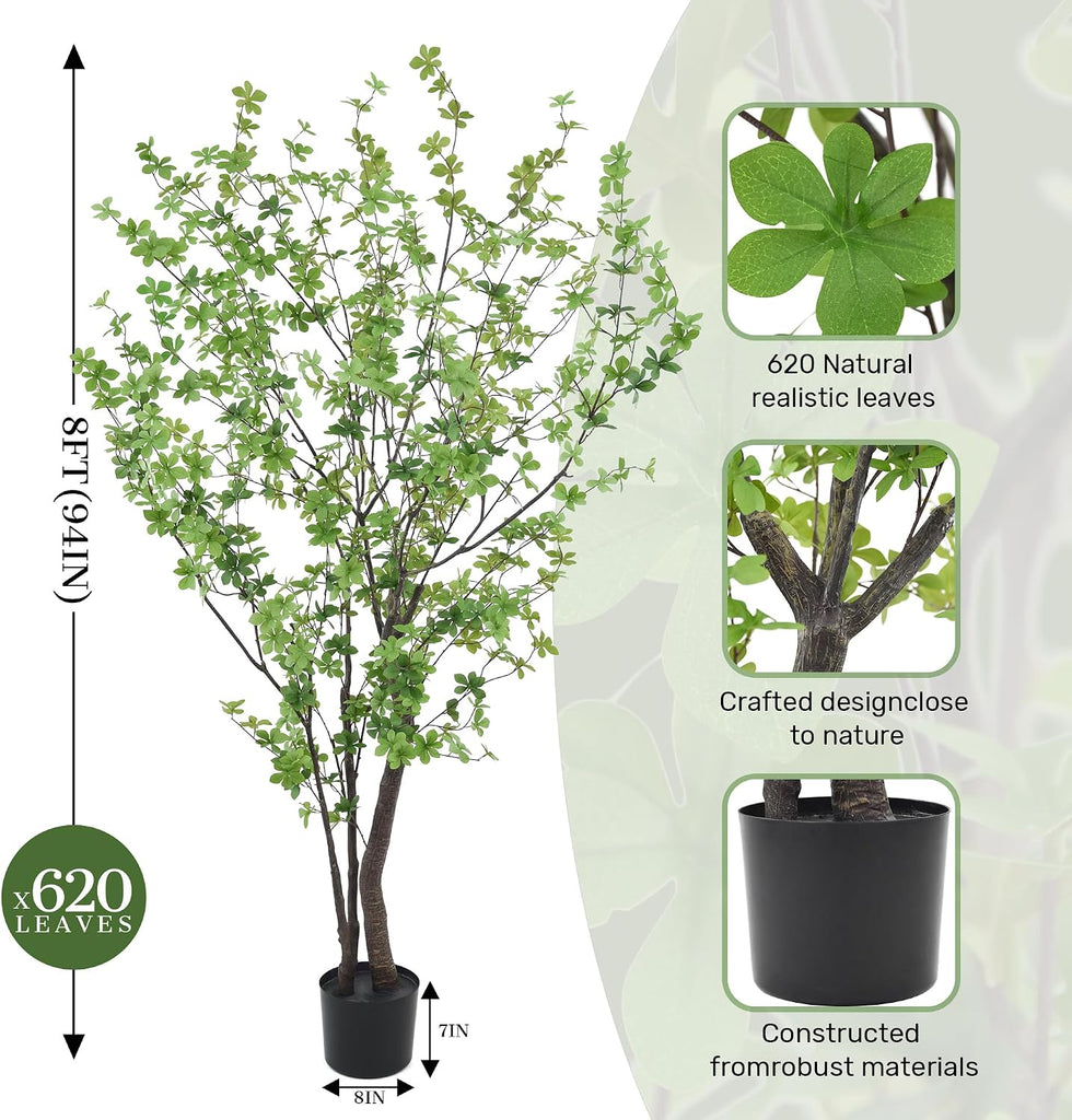 Enkianthus Tree 8ft Tall Faux Tree with Large Trunks and Realistic Leaves, Fake Enkianthus Tree Floor Potted