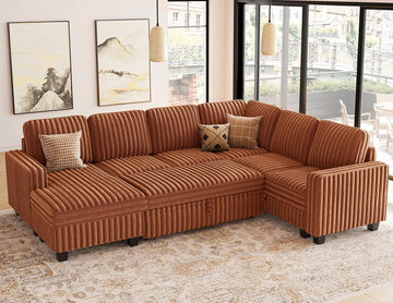 Corduroy Sleeper Sofa Bed with Storage Chaise Modular Sectional Sofa Couch with Pull Out Bed L Shaped