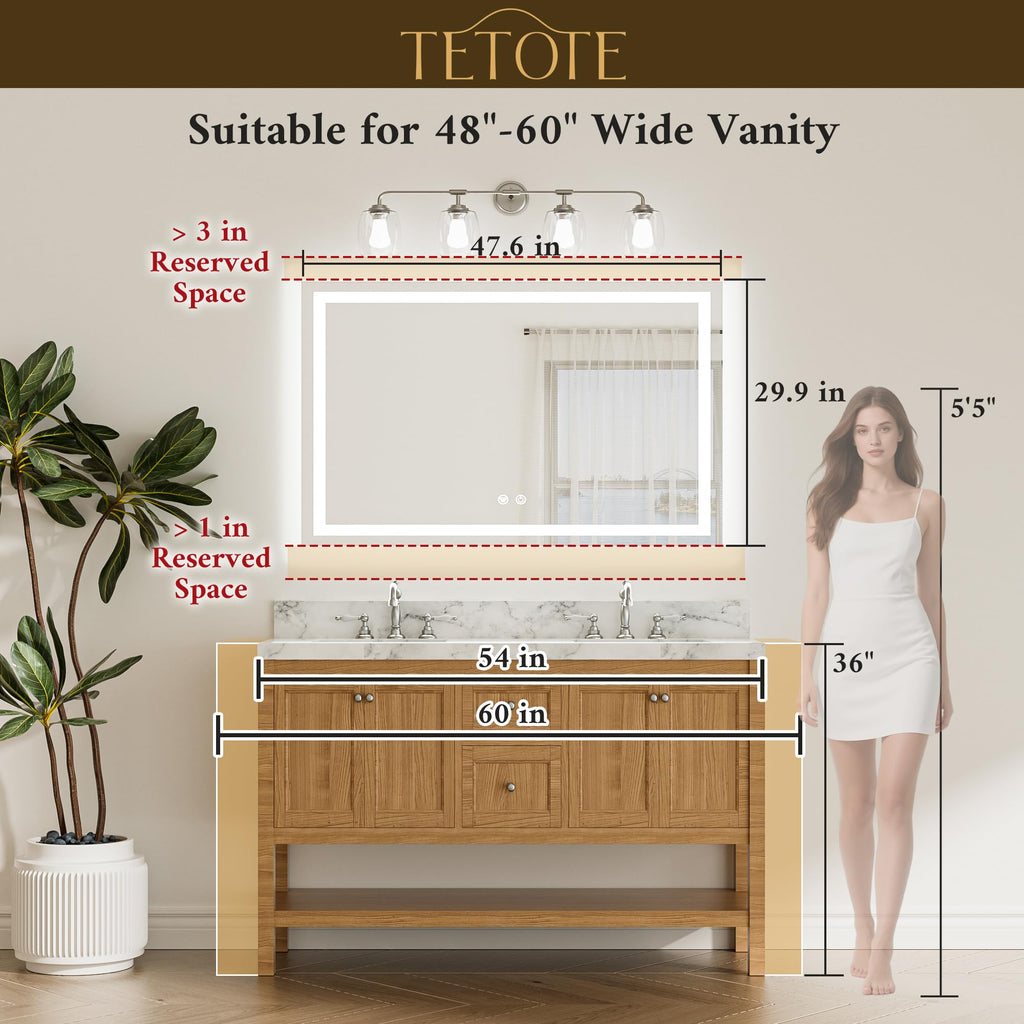 LED Lighted Bathroom Mirror with Lights 48 x 30 Brighter Front and Backlit Light up Mirror Wall, Illuminated Vanity