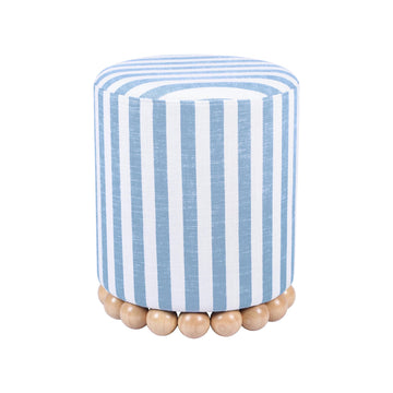 Dex Small Round Ottoman Footstool, Striped Linen, Pastel Blue