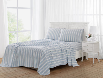 Wide Ticking Stripe Blue 3 Piece Sheet Set