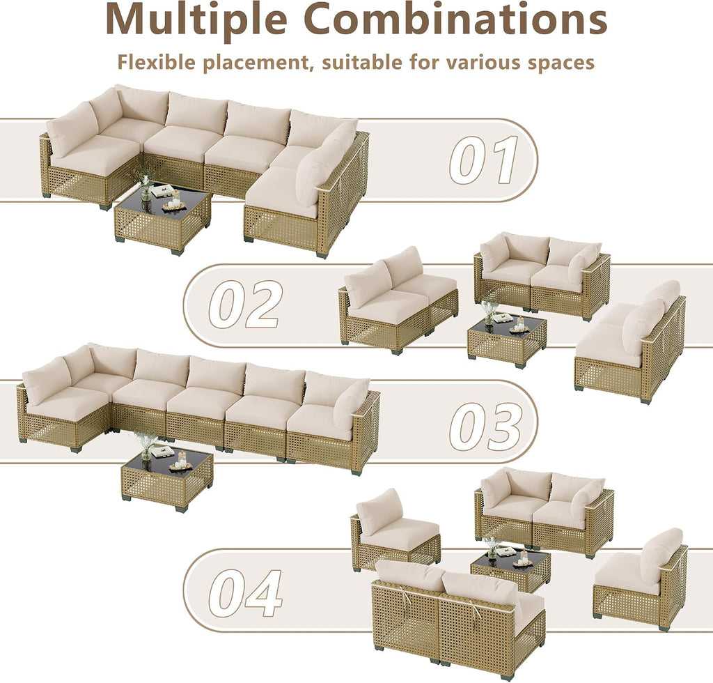 7 Piece Outdoor Patio Furniture Set, Outdoor Sectional Sofa, Wicker Rattan Patio Furniture, Patio Conversation Set