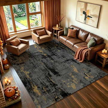 Modern Abstract Area Rug-Washable Soft Non-Slip Non-Shedding Carpet Stain Resistant Thin Neutral Floor Cover