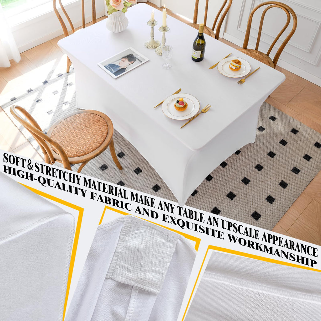 Table Cloth White 4FT Spandex Stretch Covers for Rectangle Tablecloth