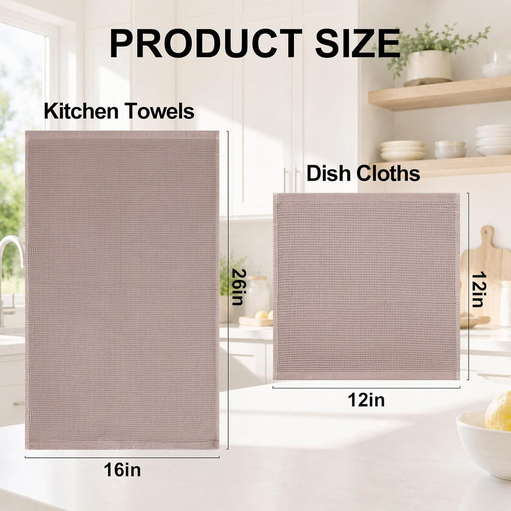 100% Cotton Kitchen Towels and Dishcloths Set - 8 Pack Waffle Weave Soft and Absorbent Dish Towels - 26 X 16 Inch and