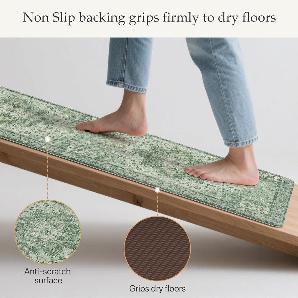 Anti Fatigue Kitchen Mats for Floor 2PCS, Standing Rugs,PaleGreen - Set of 2