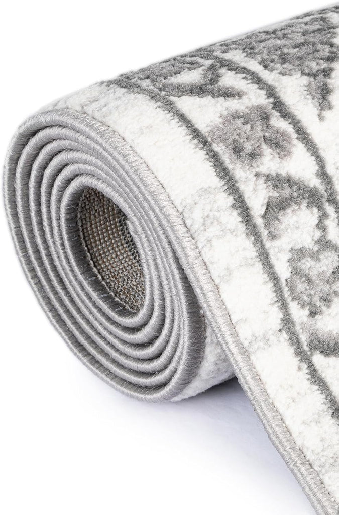Boston Rug - 9' 10 x 14' 1 White Gray Easy-Clean Rug - Floral Botanical Motif