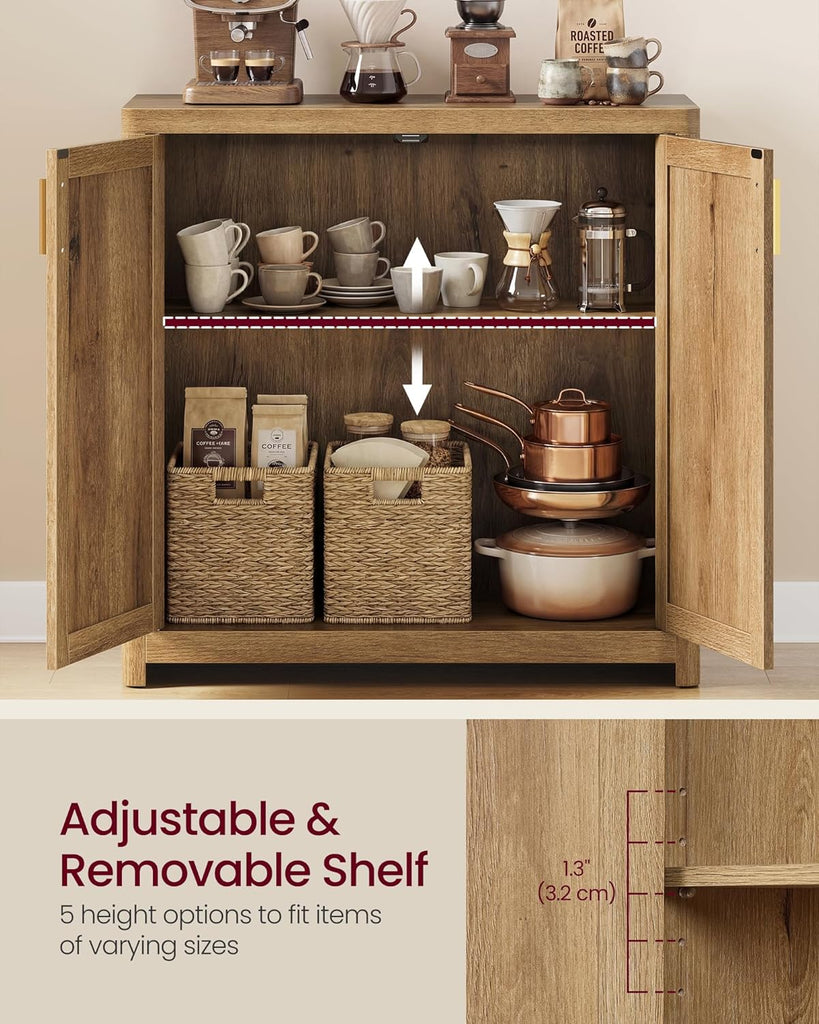 ELLAN Collection - Boho Buffet Cabinet with Rattan-Look Doors, Sideboard Storage Cabinet, Rounded Corners