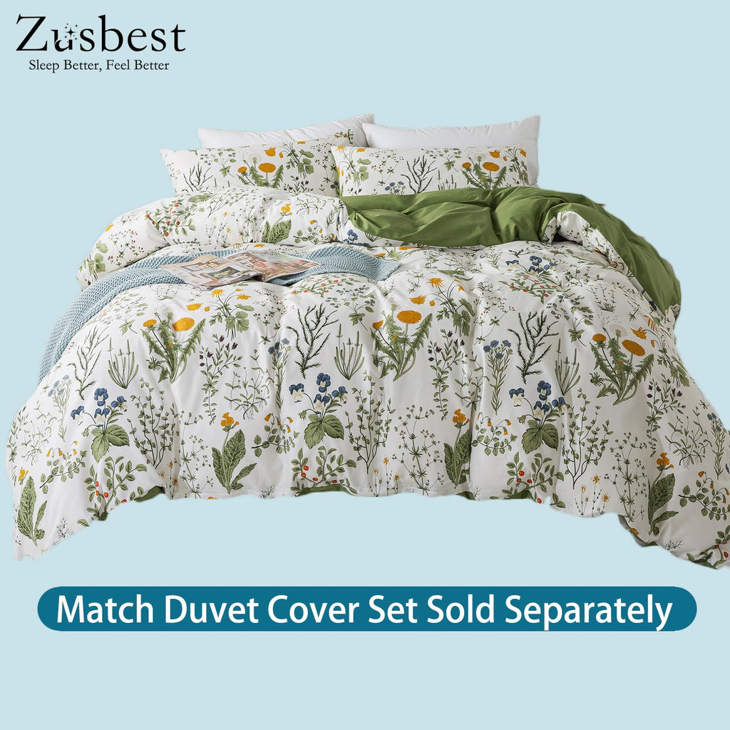 Full Size Sheets 100% Percale Cotton Green Floral Bed Sheet Set Yellow Flower & Green Leaves Botanical Pattern