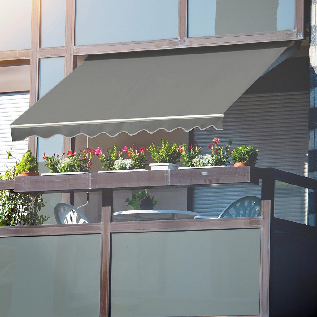 12' x 10' Awnings , Retractable Awning with Adjustable Canopy, Aluminum Frame, Manual Patio Awning Sun Shade Shelter