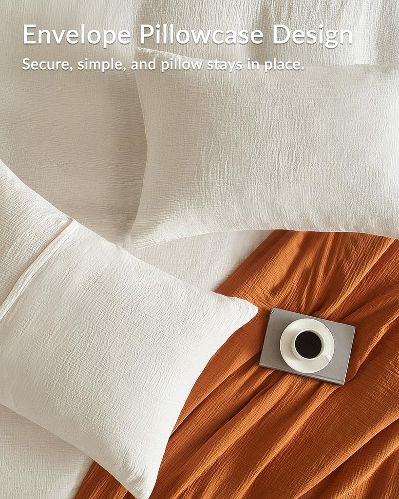 Muslin Duvet Cover, 100% Washed Cotton Duvet Cover Set, Ultra Soft Comforter Cover Linen Like, 3 Pieces