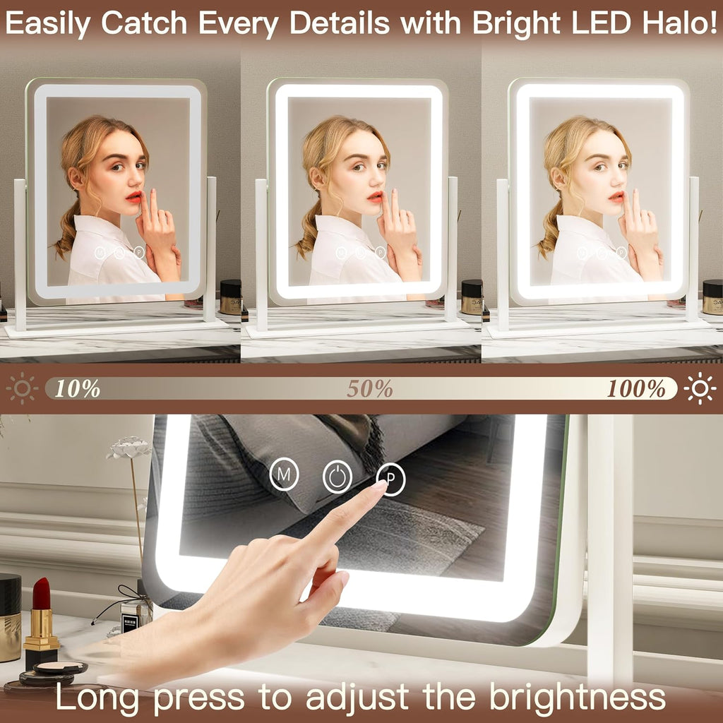 Vanity Mirror with Lights - 15"X12.6" Led Lighted Makeup Mirror, Large Makeup Mirror with Lights, Touch Screen with