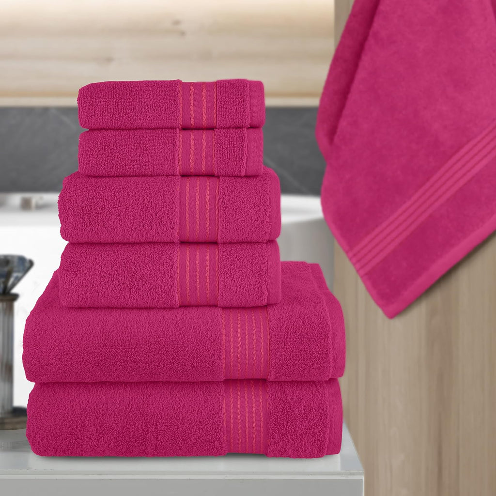 Premium Cotton 6-Piece Towel Set, Includes 2 Washcloths, 2 Hand Towels and 2 Bath Towels, 100% Turkish Cotton