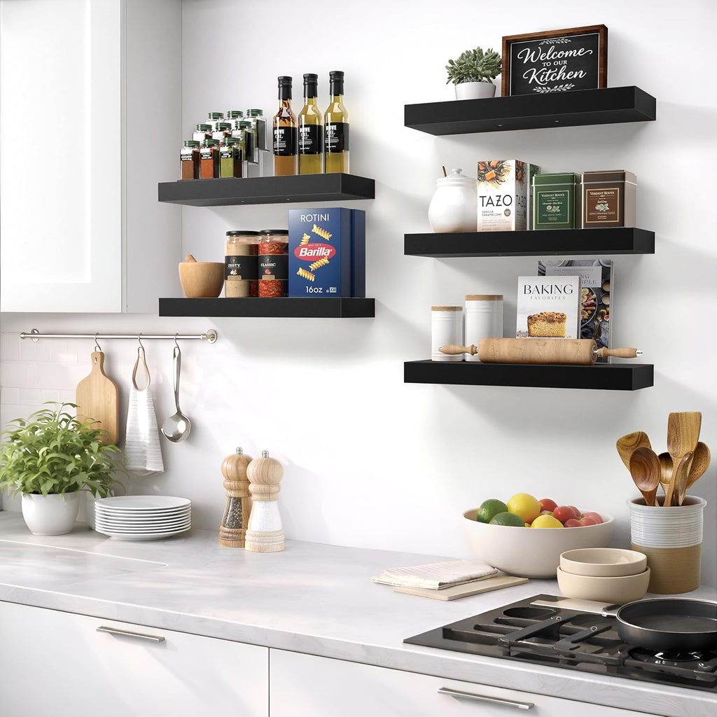 Floating Shelves for Wall - 16 Inch Floating Shelf & Wall Decor - Mounted Bathroom Shelves with Invisible Brackets
