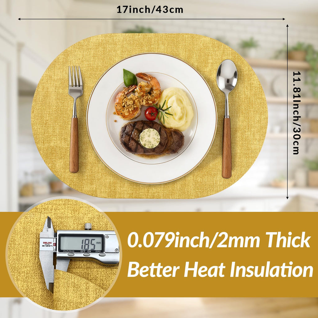 Heat Resistant Oval Placemats Set of 4, Yellow