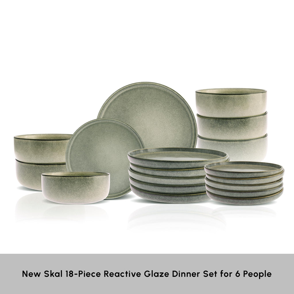 New Skal 18-Piece Dinnerware Sets for 6 People, Modern Design, Stoneware Dinner Set, Kitchen Plates Bowls, Reactive
