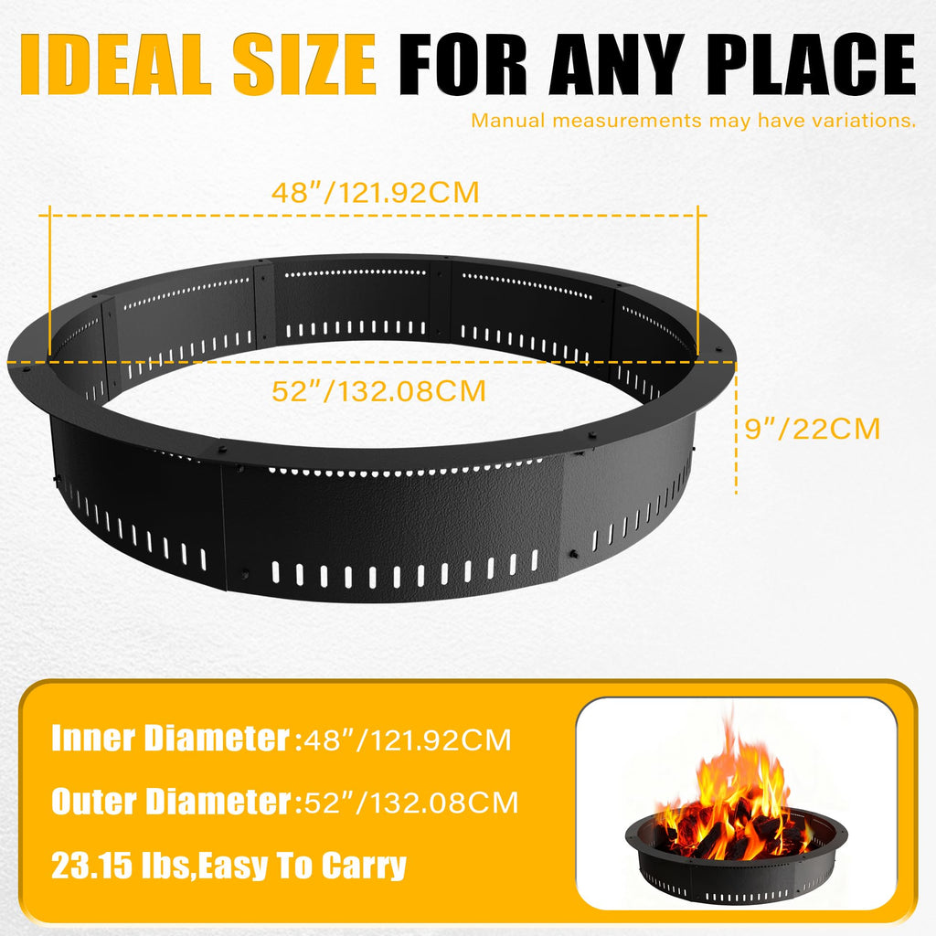Smokeless Fire Pit Ring Insert, 48 Inch Durable Steel Fire Ring