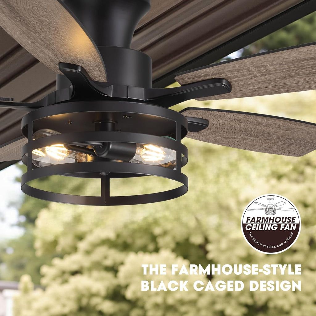42 Inch Flush Mount Ceiling Fans with Lights and Remote Control, Farmhouse Ceiling Fan with LED Lighting