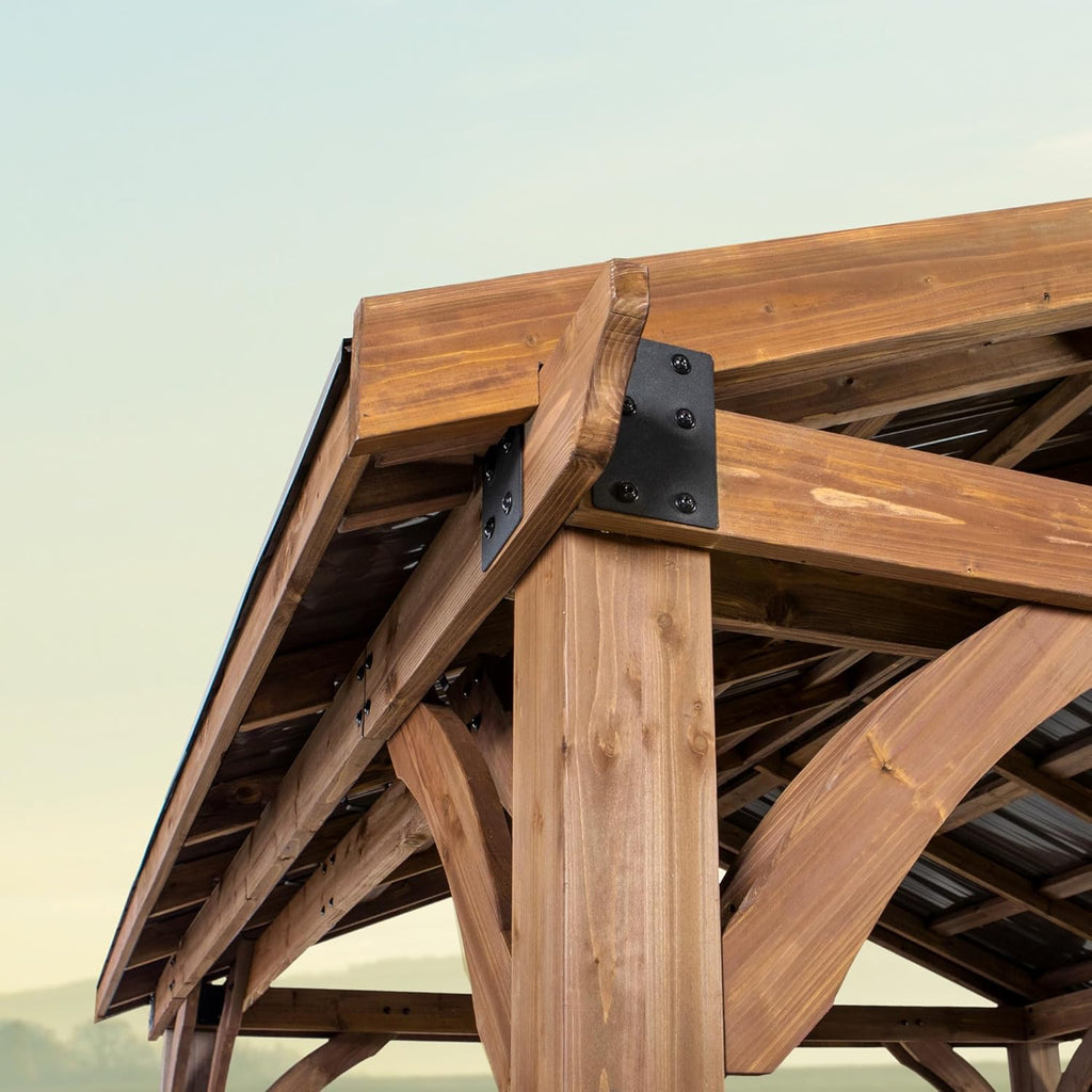 12' x 12' Cedar Wood Outdoor Gazebo Pavilion with Hardtop Galvanized Steel Peak Roof, Snow Support