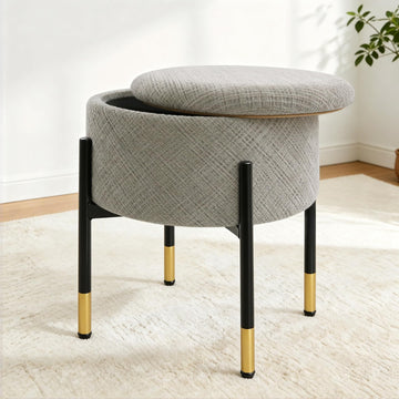 Round Ottoman with Storage, Velvet Makeup Vanity Stool, Small Ottoman Foot Stool with Coffee Table and Metal Legs