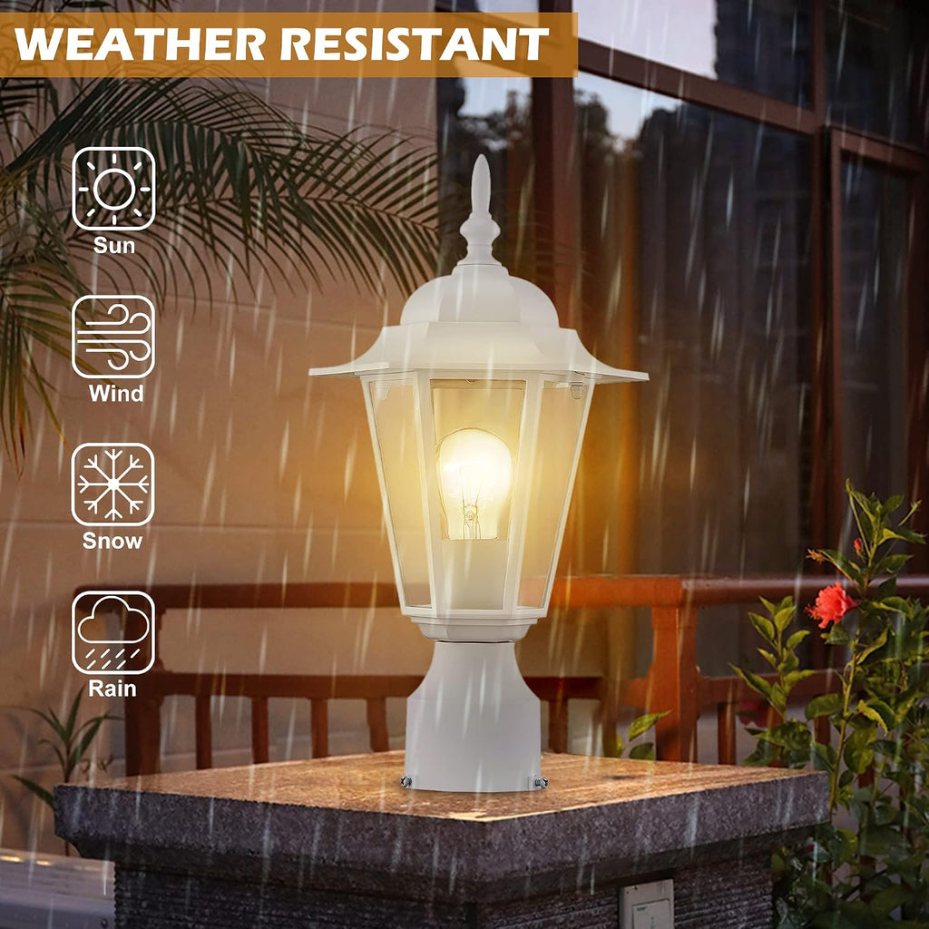 Outdoor Post Lights, Lamp Post Light Fixture with E26 Socket, White Exterior Post Lantern with Clear Glass Shade