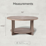 Round Wood Coffee Tables with Storage, Rustic Farmhouse Coffee Table with Distressed Wood Top, Large Circle Table