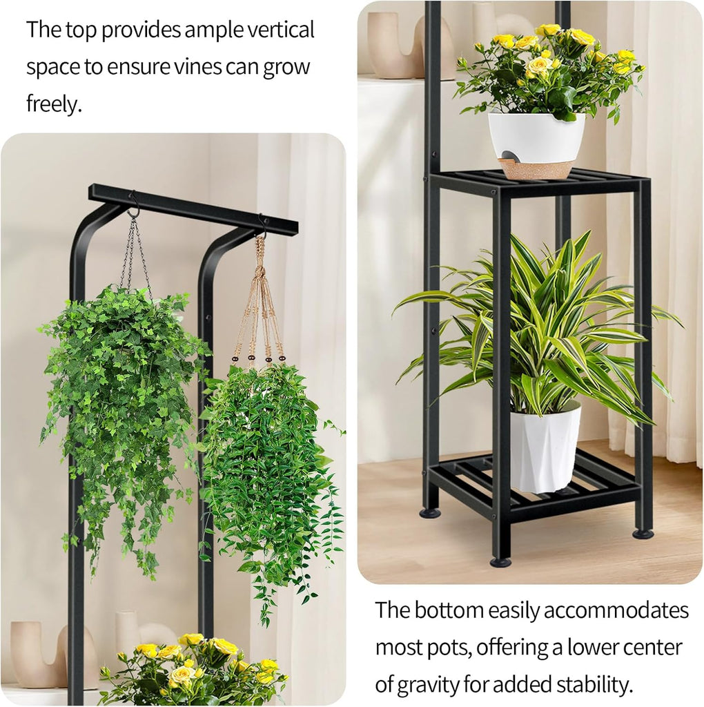 Plant Stand Indoor Outdoor, Heavy Duty Pedestal Stands 12''Lx12''Wx65''H | 3 Tiered Hanging Plant Shelf Heavy Duty