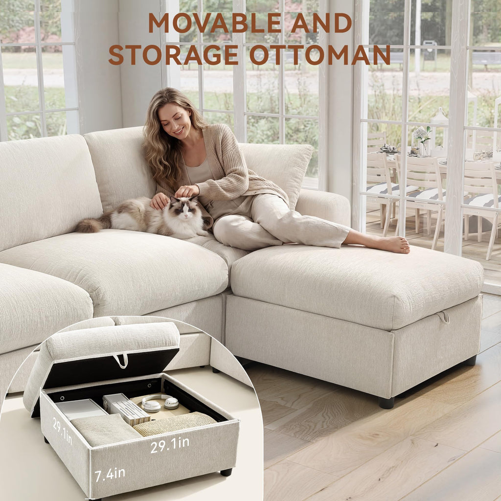 Oversized Cloud Sectional Couches, Modular Sectional Sofa with Wide Deep Seat, Coner Couch with Throw Pillow and