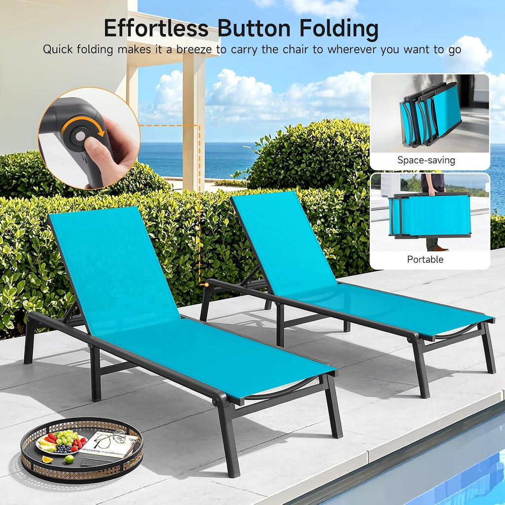 Aluminum Chaise Lounge Chair Outdoor for Outside Poolside, 1PC, Lake Blue | Foldable & Assembly Free Outdoor Lounge