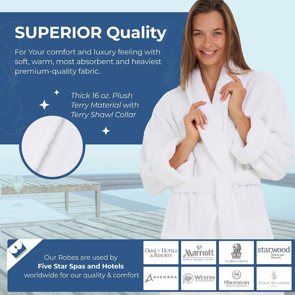 Terry Shawl Collar Unisex Bathrobe | Thick Terrycloth Fabric, Generously Sized Hotel & Spa Robe with Pockets