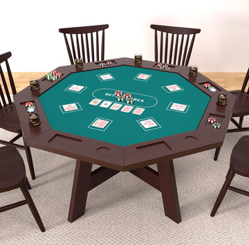 Solid Wood Poker Table, 60 Inch 8-Player Casino Style Game Table with Built-in Cup Holders & Felt Playing