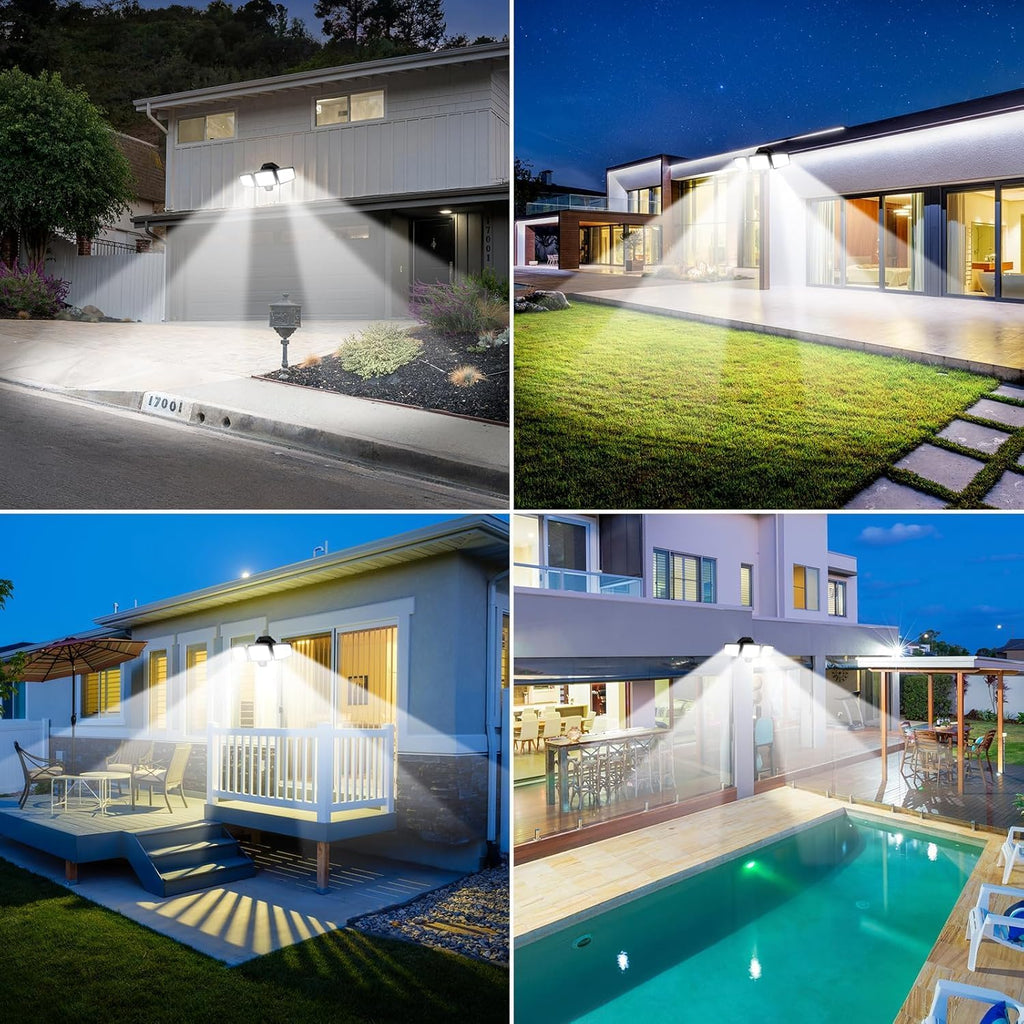LED Security Lights Motion Sensor Outdoor Lights, 6500K Daylight, IP65 Waterproof, Dusk to Dawn, 3-Head Motion