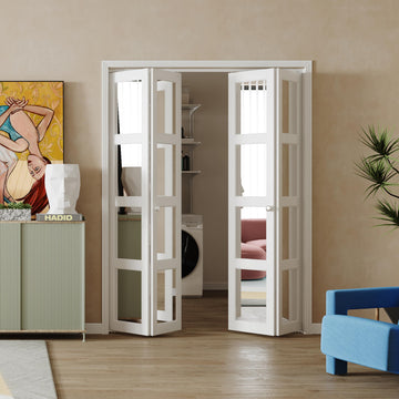 Bifold Doors, for 60"x 80" Opening, 4-lite Mirror Closet Door with Hardware Kit, MDF White Folding Doors Panel