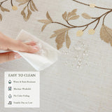 Rustic Waterproof Linen Tablecloth, Heavy Weight Beige Embroidery Table Cloths for Rectangle Tables,