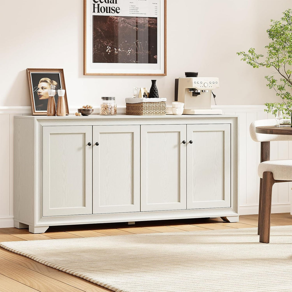 60" Buffet Cabinet with Storage, 4 Doors Sideboard Buffet Cabinet with Adjustable Shelves