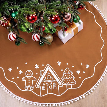 48 Inch Gingerbread Man Christmas Tree Skirt Rustic Brown Mat Decor