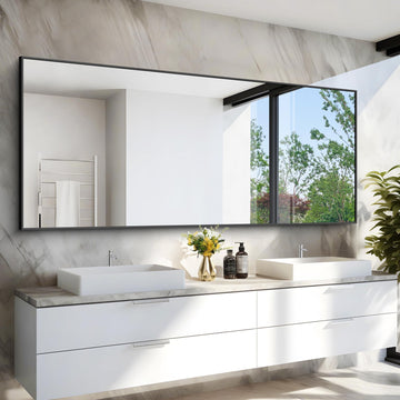 36x72inch Bathroom Mirror, Black Rectangle Mirror with Thin Metal Frame, Large Rectangular Wall Mirrors m, Hair