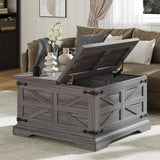 Farmhouse Coffee Table with Storage, Square Center Table, Rustic, Hinged Lift Top Soft Close, Wood