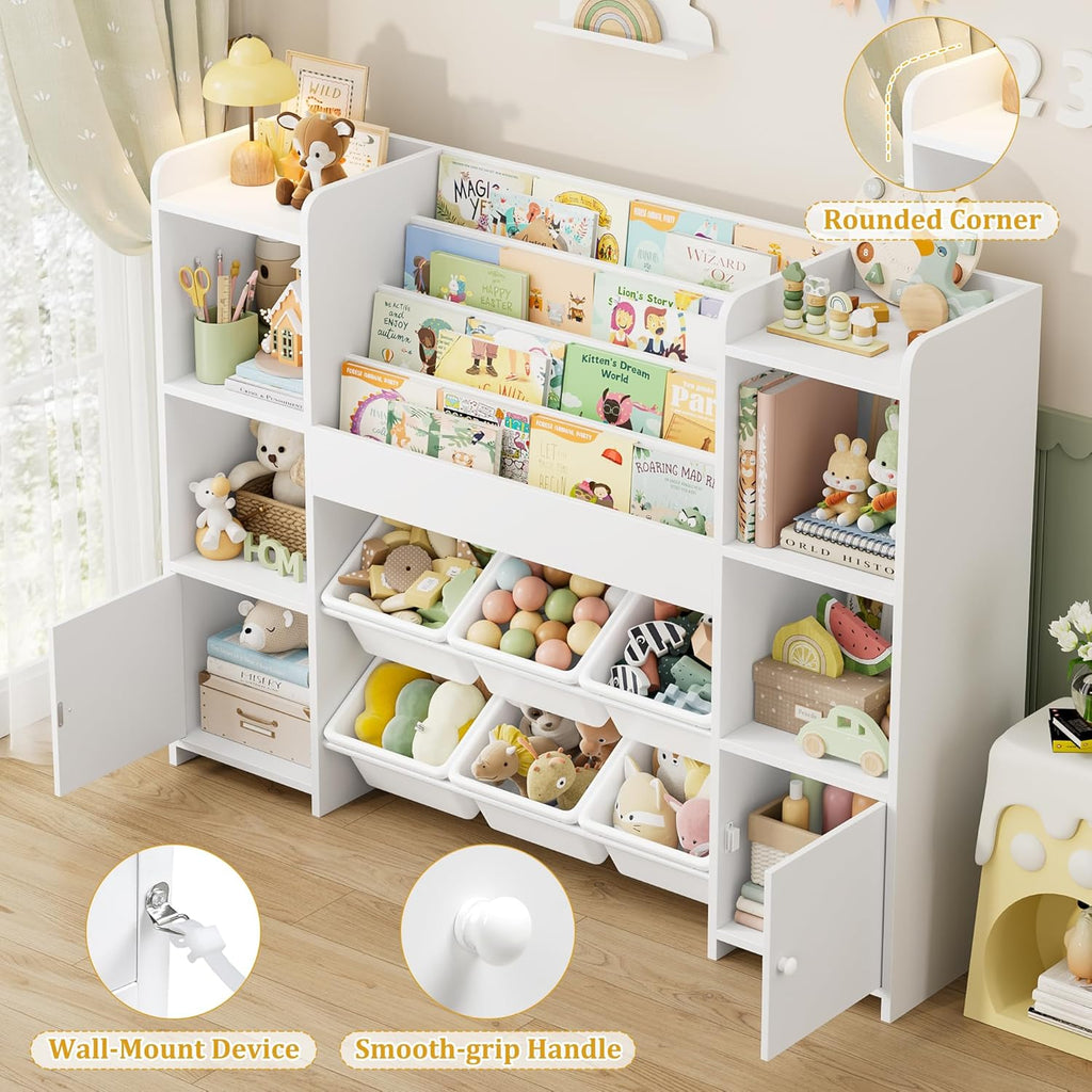 Toy Storage Organizer with 6 Toy Bins & 4 Tier Kids Bookshelf | Toy Organizer with 6 Cubbies, Kids Toy Organizers and