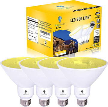 4 Pack PAR38 Amber Yellow LED Bug Light Bulb Outdoor LED Flood Light Bulb 17W 170 Watt Equivalent Dimmable Waterproof