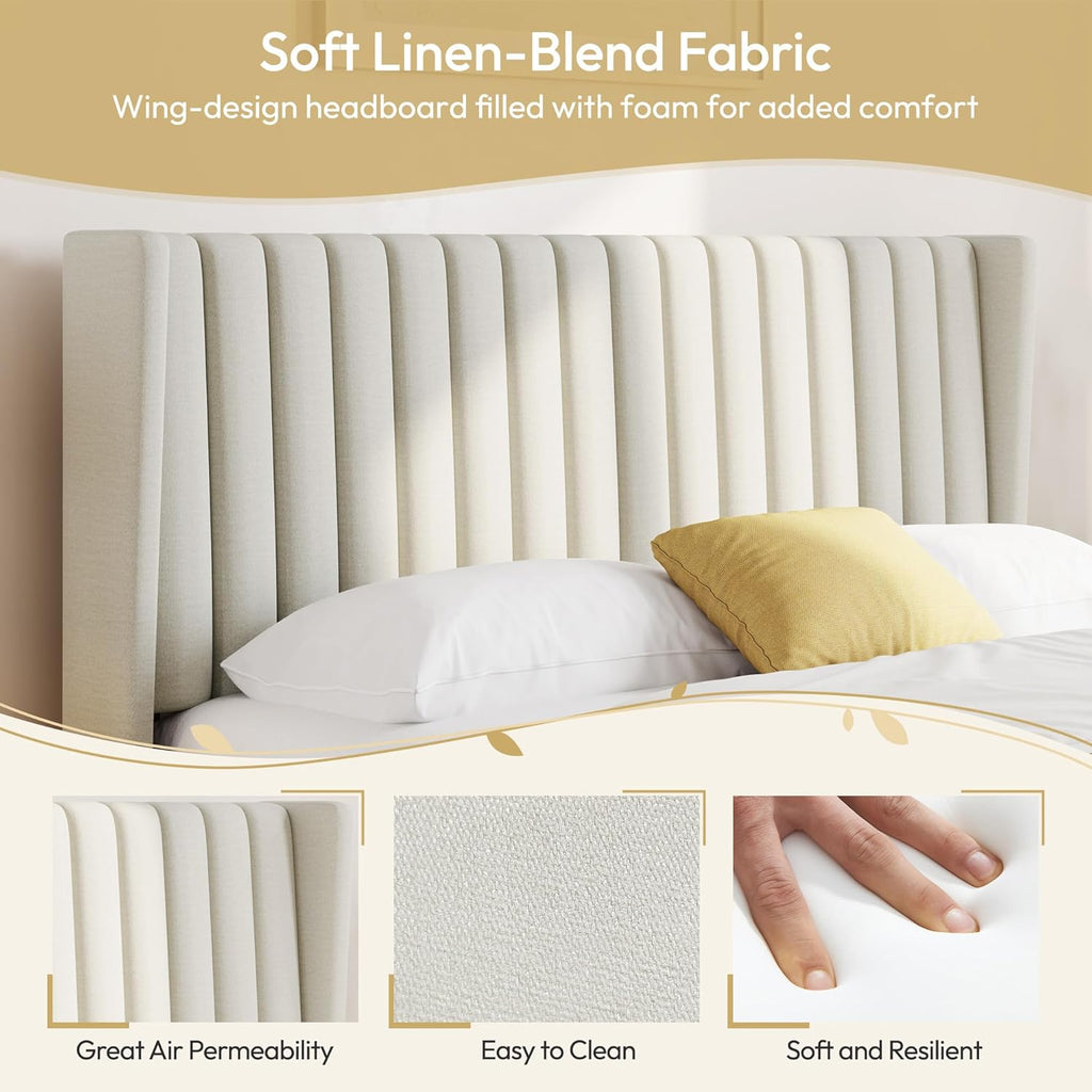 Queen Bed Frame Upholstered Platform Bed with Fabric Headboard