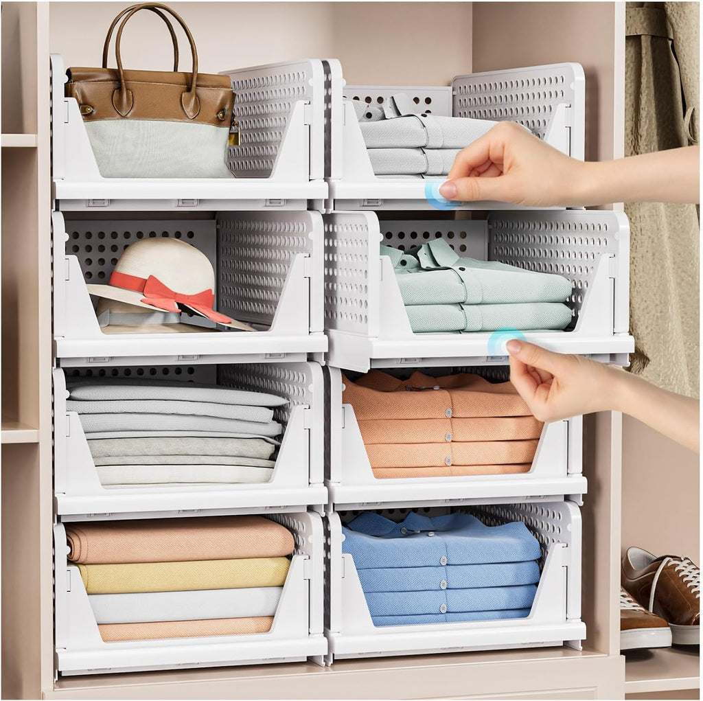 5 Pack Stackable Closet Storage Basket - Stackable Storage Bins | Multifunctional & Foldable Closet Organizer