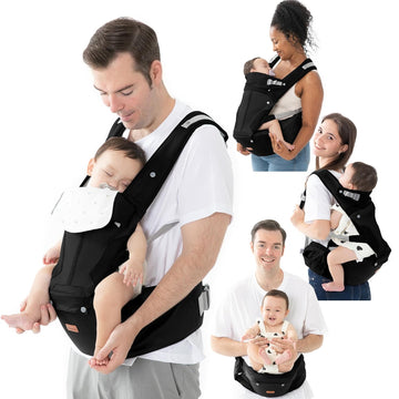 In-1 Baby Carrier with Hip Seat, Ergonomic Newborn to Toddler Carrier 7-50 lbs, Front Back Hip Carry, Lumbar