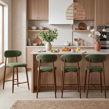 Metal Bar Stools Set of 4, 26′′ Counter Height Bar Stools with Backs, Mid Century Modern Upholstered Barstools