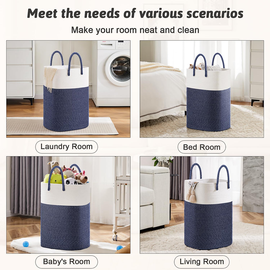 Cotton Rope Laundry Basket, Woven Clothes Hamper, 80L