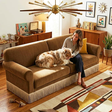 86" Chenille Sofa Couch - Mid-Century Modern 3-Seater Deep Seat Sofa with Vintage Tassel Design Pet-Friendly Soft