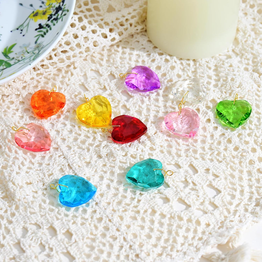 12pcs Crystal Heart Prism Suncatcher Glass Heart Window Prisms Sun Catchers - Crystal Heart Prism Chandelier Drop