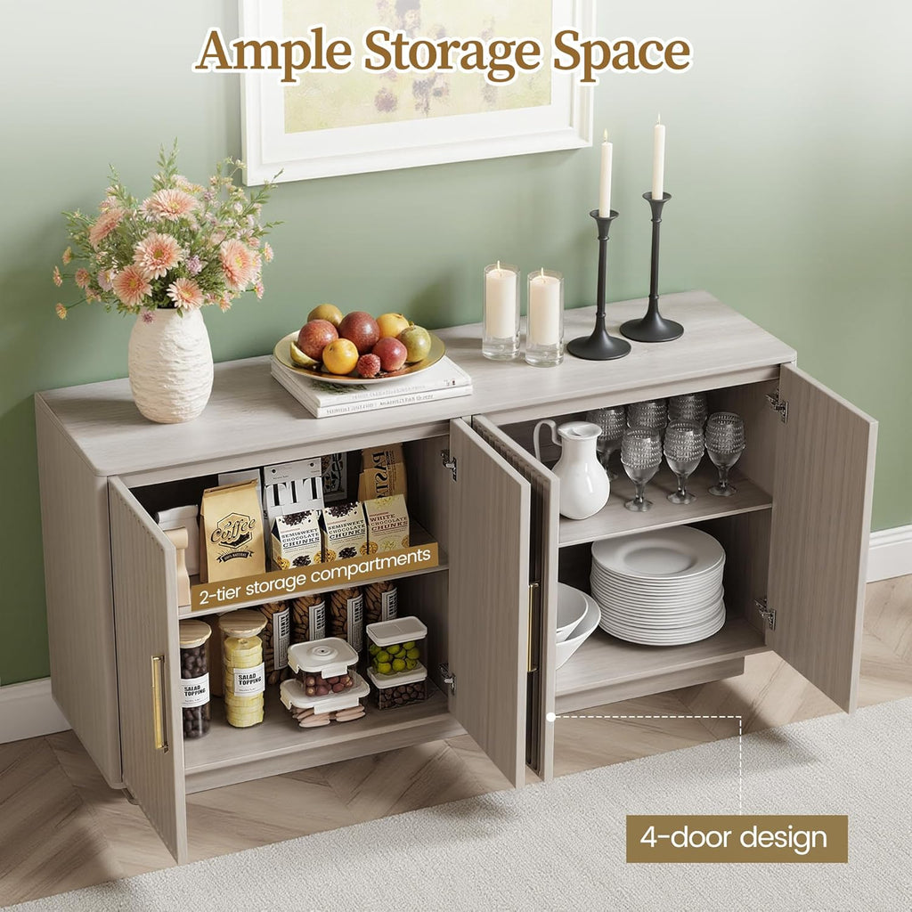 55" Modern Fluted Sideboard Buffet Cabinet, Space-Saving Storage Credenza for Home Coffee Bar